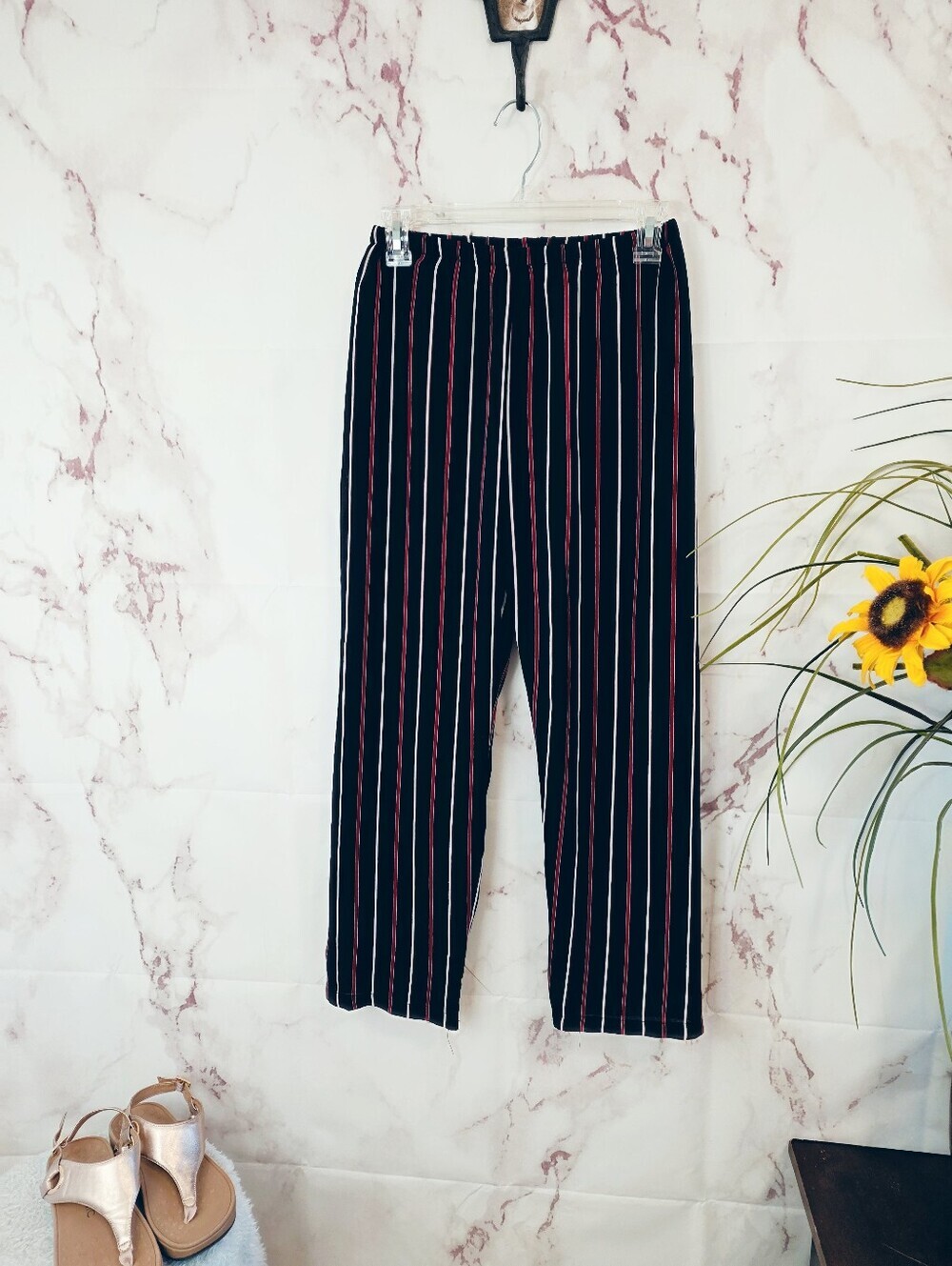 Brandy Melville Navy Red White Stripe Wide Leg Pants XS Lounge Pull On - Picture 3 of 6